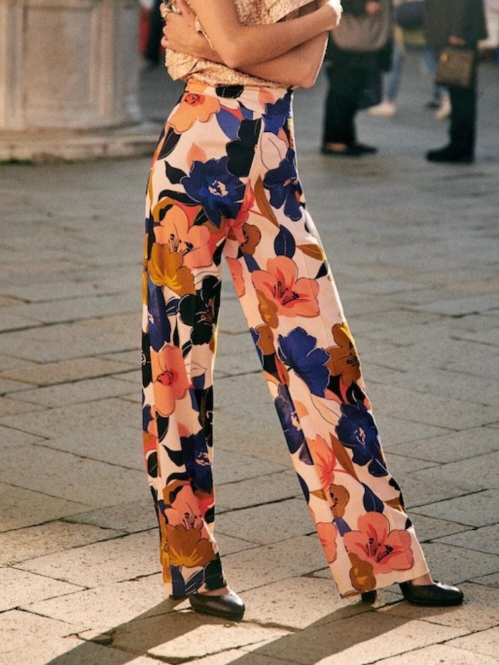 Sezane 100% Silk Baptisto Trousers Gaspard Melon Floral Pants FR 36